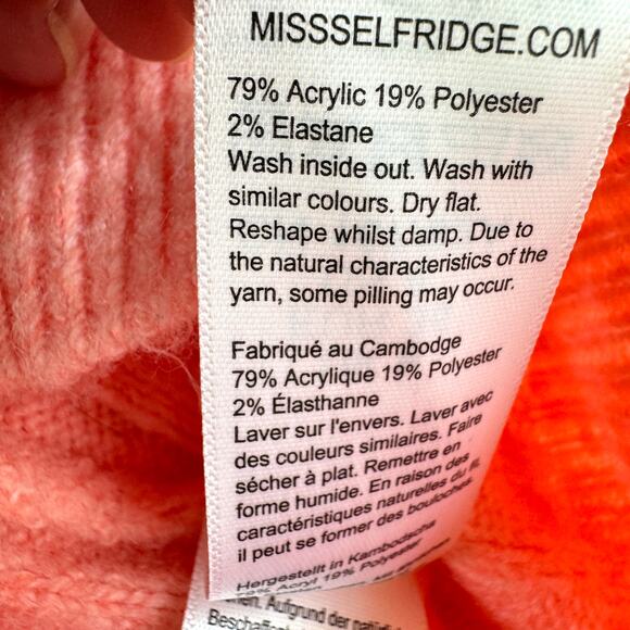 Miss Selfridge Women Ribbed Knit Sweater Size 4 Balloon Sleeves Mock Neck Orange - Picture 8 of 9